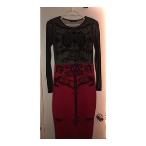 Red and black color blocked dress